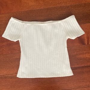 Off the shoulder soft body fit white top